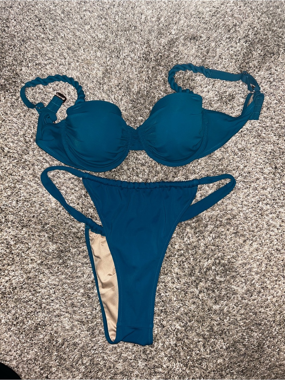 Teal Underwire Bikini Set with Adjustable Straps
